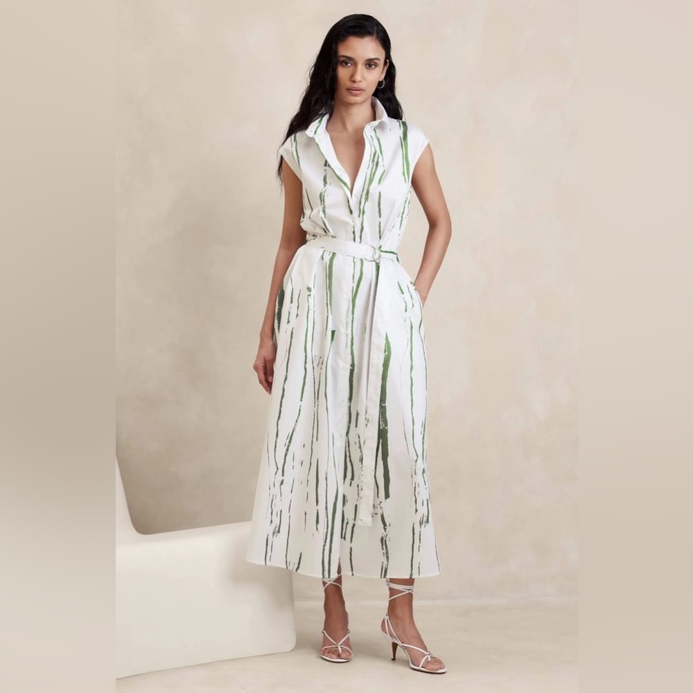 Banana Republic White and Green Maxi Dress